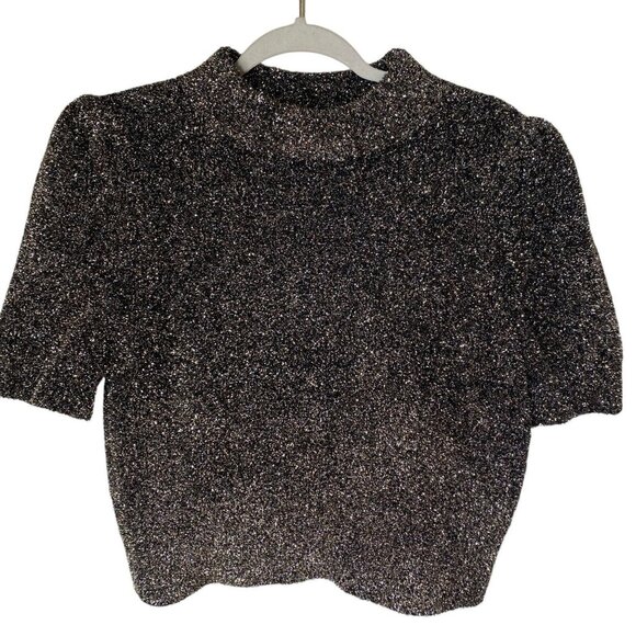 Kate Spade Sweater Womens S  Crop Sparkly Glitter Mock Neck Holiday Top - Picture 1 of 12